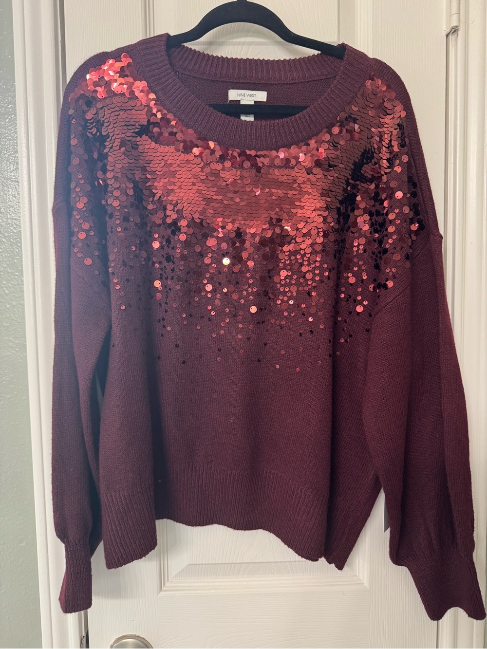 Nine West Burgundy Sequin Crewneck Sweater